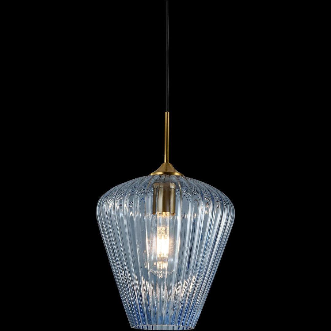 Calibo Ribbon Fluted Glass 230mm Pendant Light | Blue
