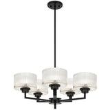 Telbix Moreno II 5 Light Modern Drum Pendant with Ribbed Glass Shade | Black