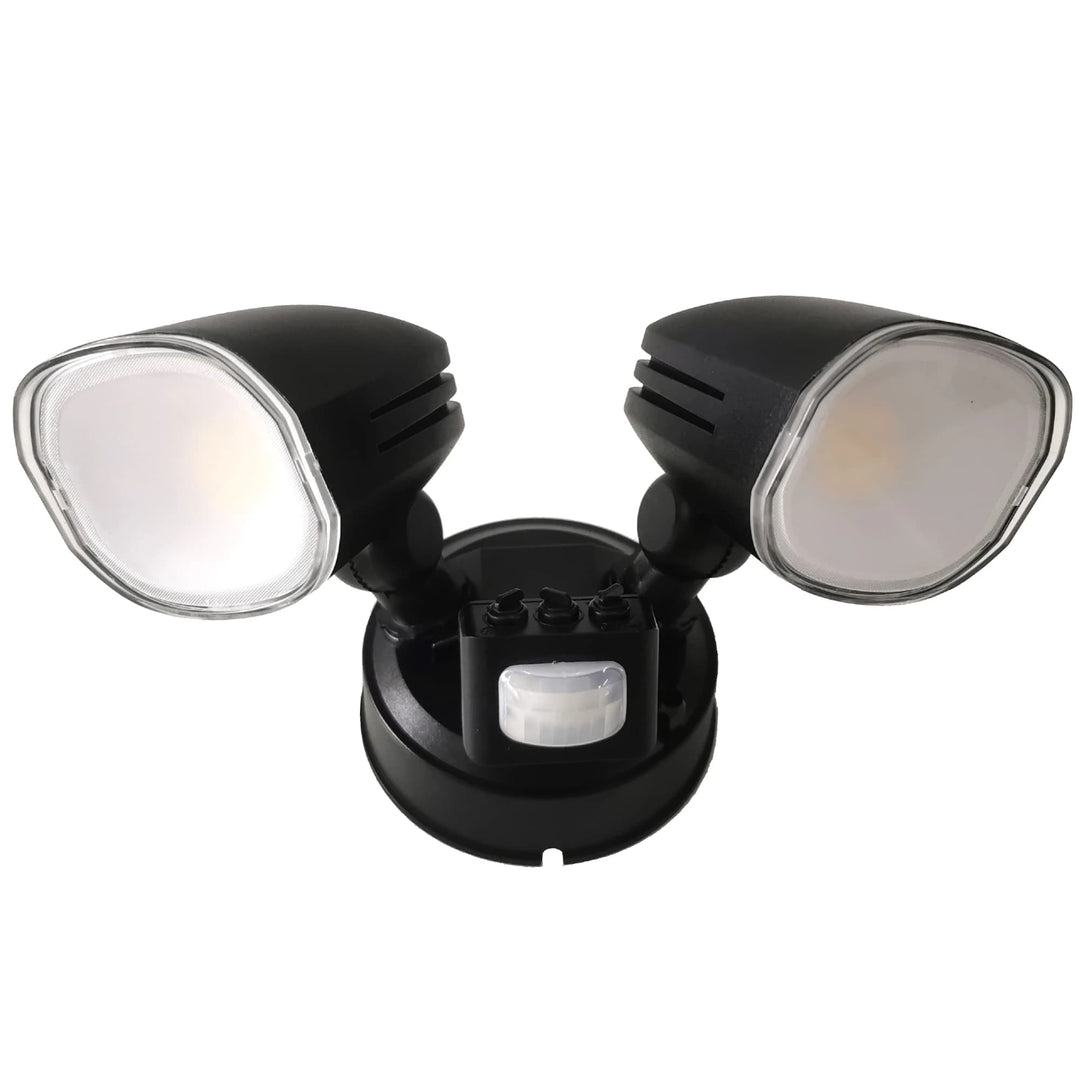 Telbix Clarion 20W LED CCT Twin Head Spotlight with Sensor | Black