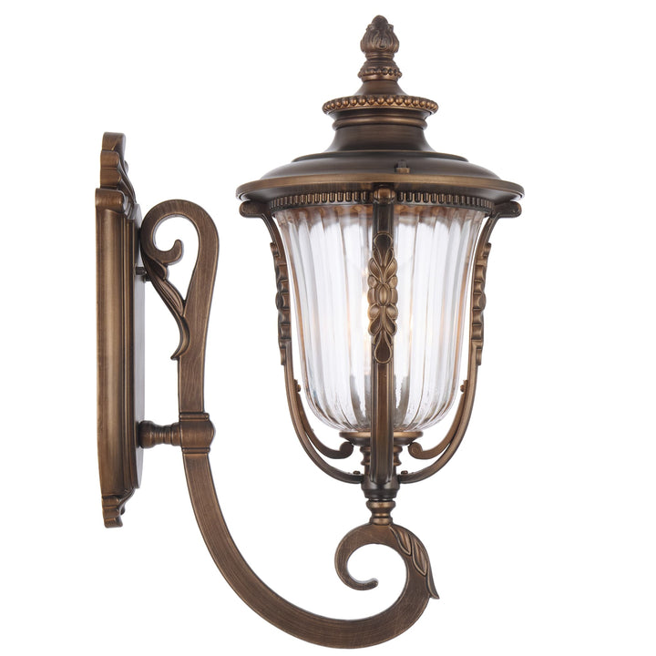 Telbix Ramiro Large Classic Lantern-Style Outdoor Wall Light with Textured Glass | Bronze