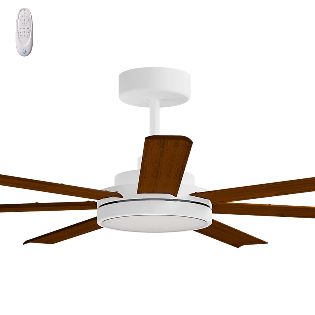 Calibo Alula 80" (2032mm) 7 Blade Indoor/Outdoor DC Ceiling Fan with 24W Light & Remote | White & Koa