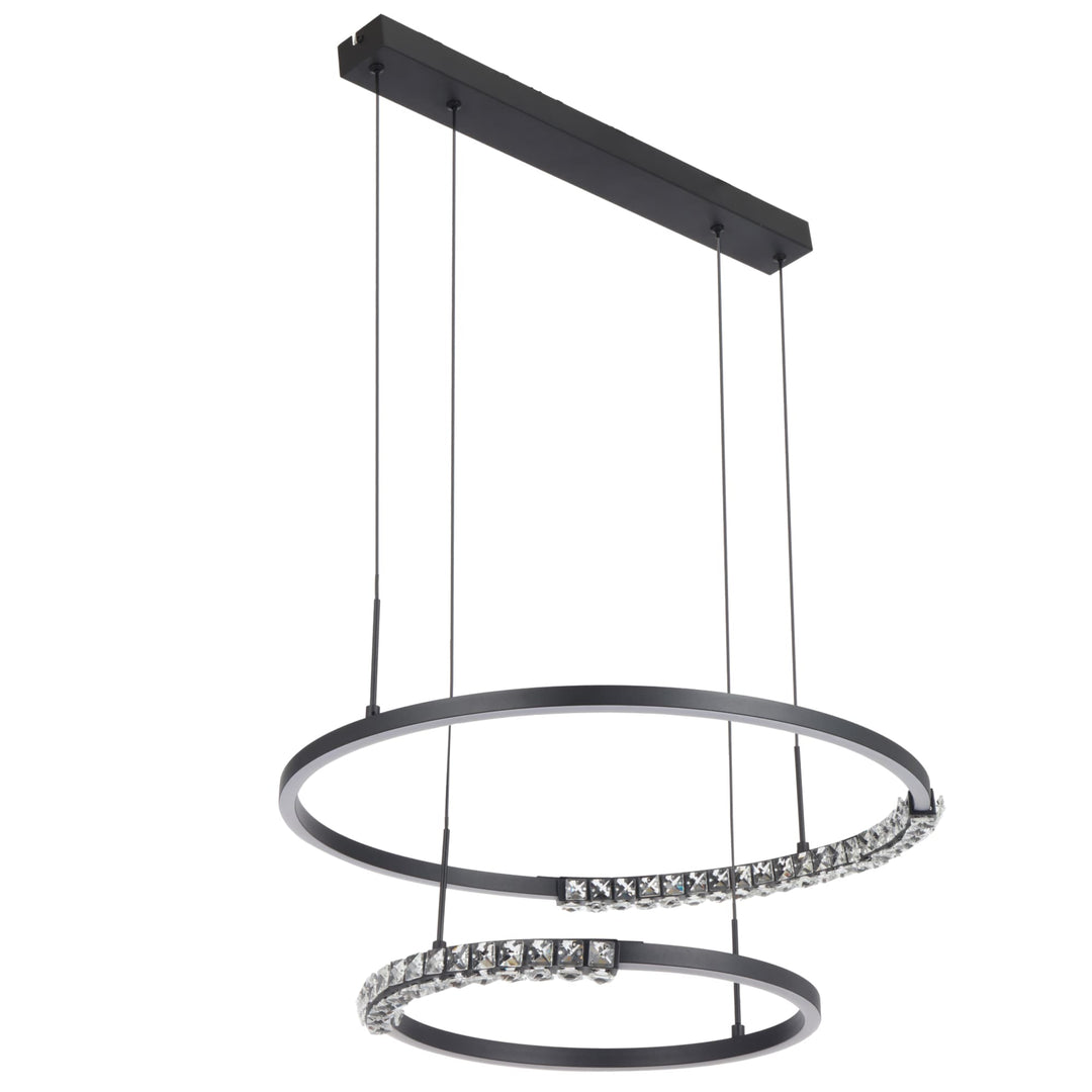 Telbix Brera 2 Tier Ring Tricolour LED Pendant with Crystals | Black