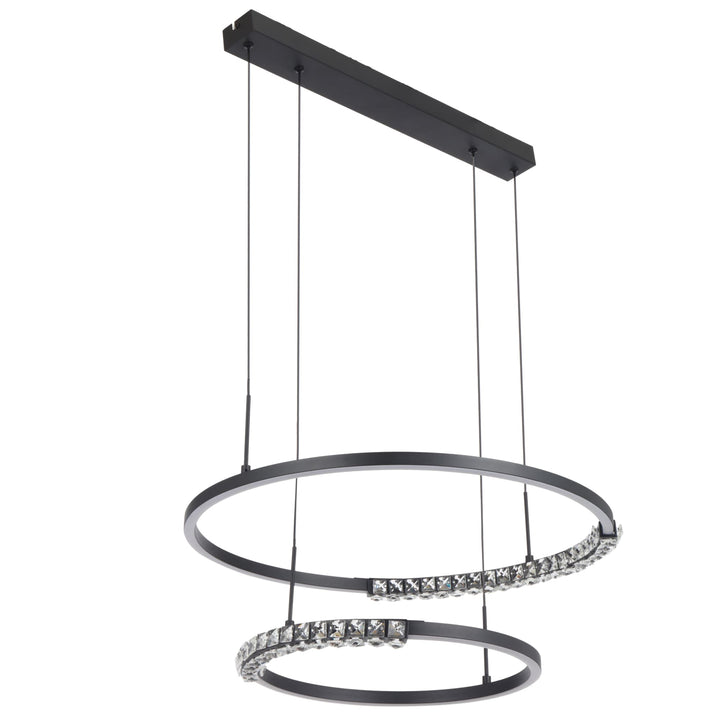 Telbix Brera 2 Tier Ring Tricolour LED Pendant with Crystals | Black