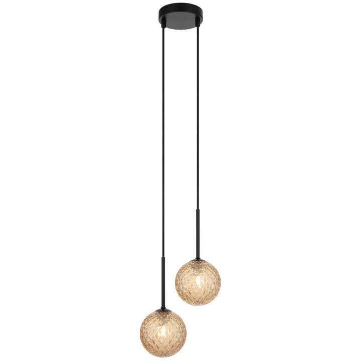Telbix Gaston Black 2 Light Pendant Light | Amber Tear