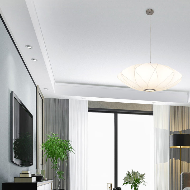 Telbix Aragon Nickel And White Cocoon Polyresin Pendant Light | Medium