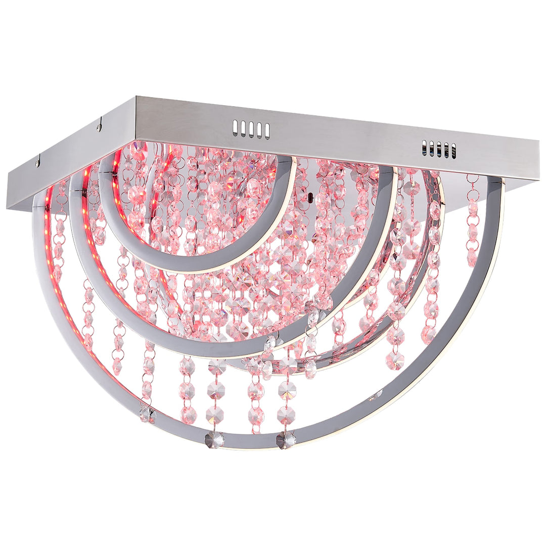 Telbix Luxia Square Flush Mount LED Ceiling Light with Cascading Crystals and RGB Colour Effects | Medium