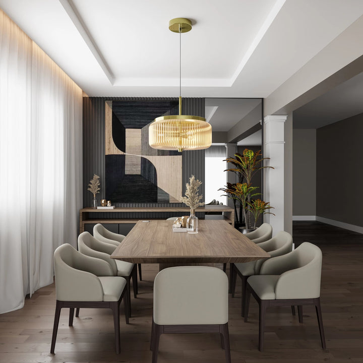 Calibo Whistler Ribbed Glass 3 Light Pendant | Gold and Amber
