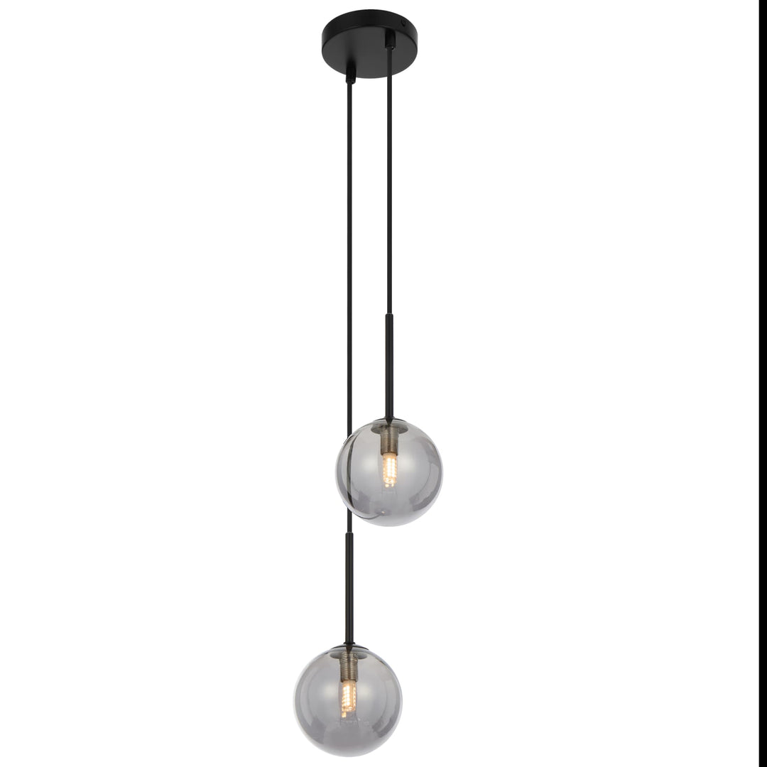 Telbix Gaston Black 2 Light Pendant Light | Smoke