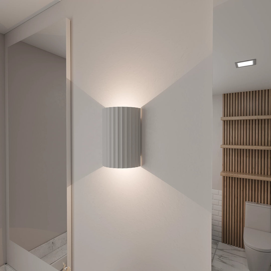 Calibo Munia Sculptural Fluted Up/Down Wall Light with Paintable Gypsum Surface | White