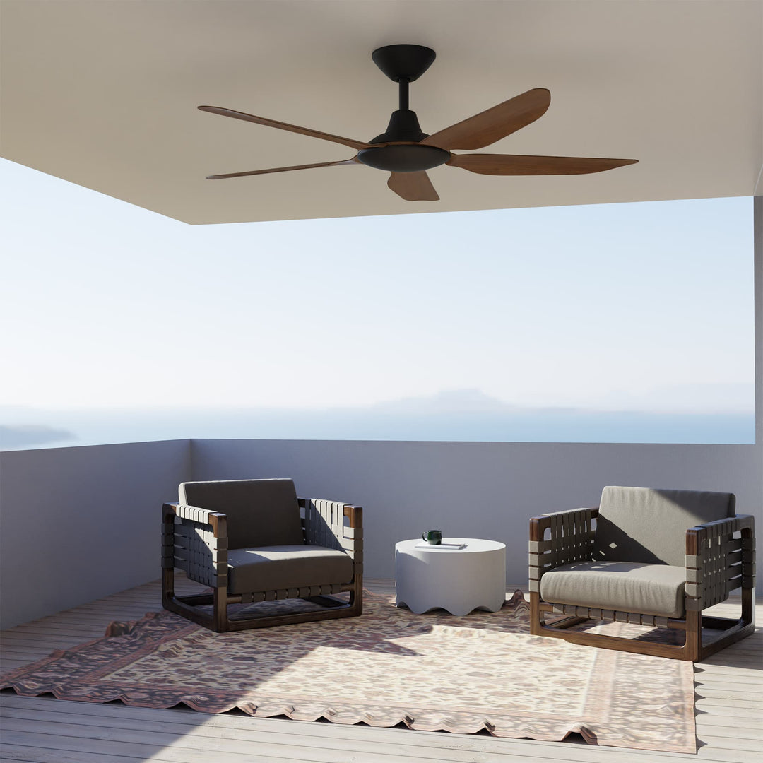 Calibo Storm 56" (1430mm) 5 Blade Indoor/Outdoor DC Ceiling Fan and Remote | Black & Koa