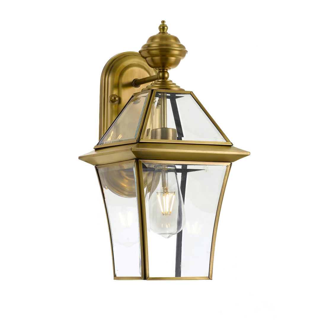 Telbix Rye 1 Light Exterior Lantern Style Wall Light IP44 (E27) | Antique Brass