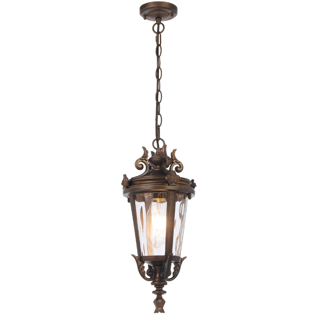 Telbix Pedral Classic Outdoor Lantern Pendant with Textured Glass and Multiple Suspension | Bronze