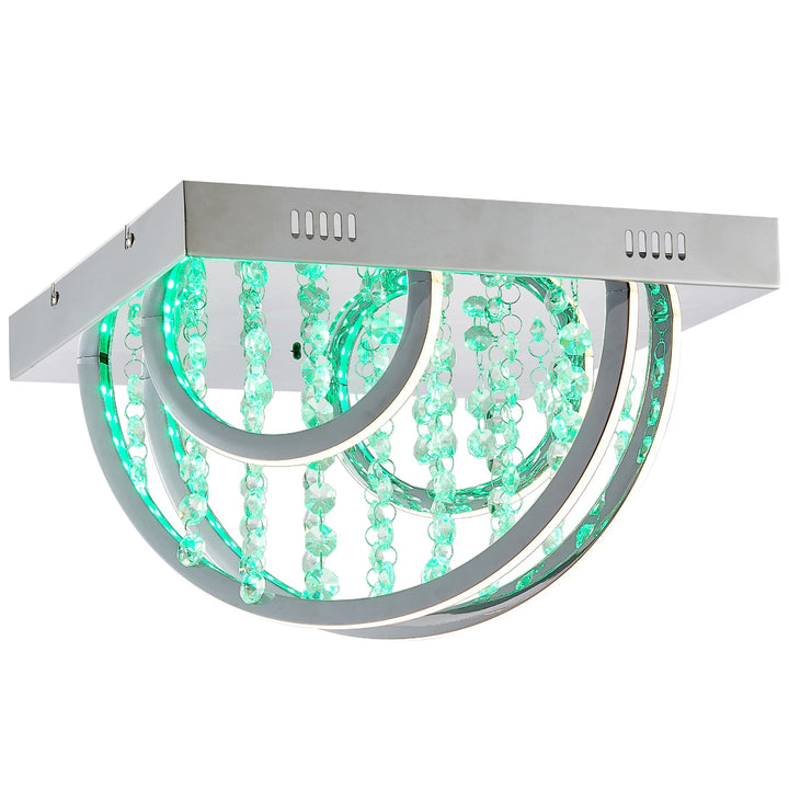 Telbix Luxia Square Flush Mount LED Ceiling Light with Cascading Crystals and RGB Colour Effects | Small