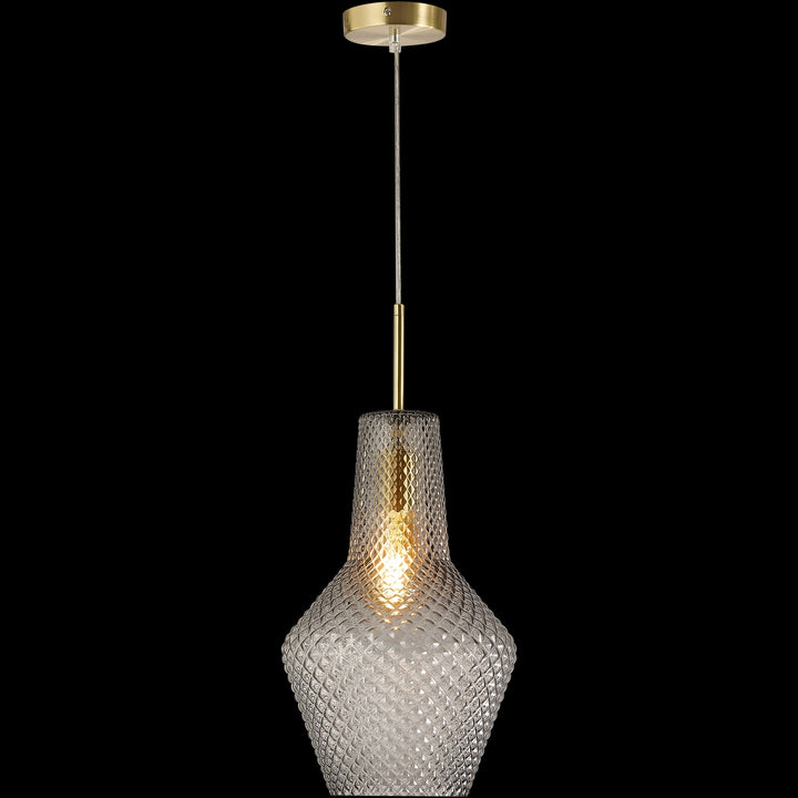 Calibo Avian Diamond Cut Glass 1 Light Pendant | Gold and Smoke