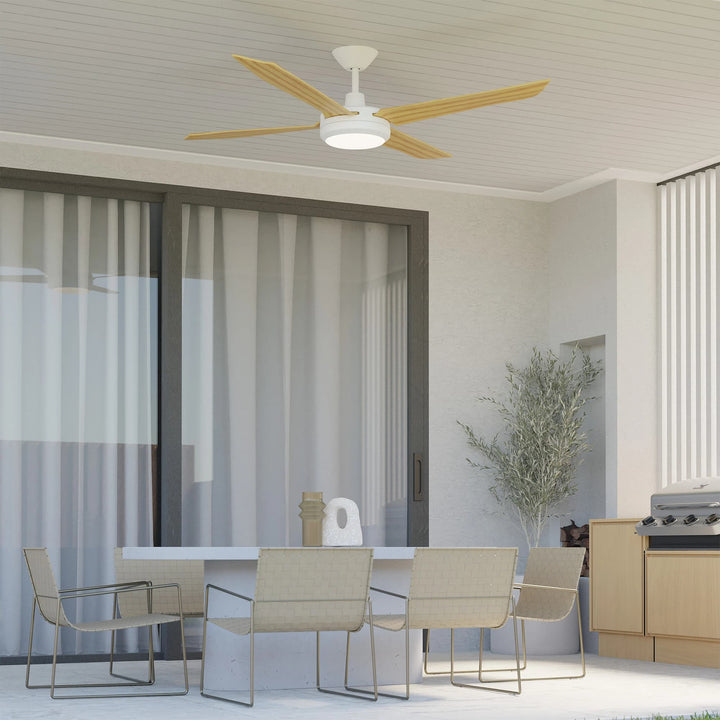 Calibo Enviro 60" (1530mm) DC Ceiling Fan with 18W CCT LED Light and Remote | White & Bamboo