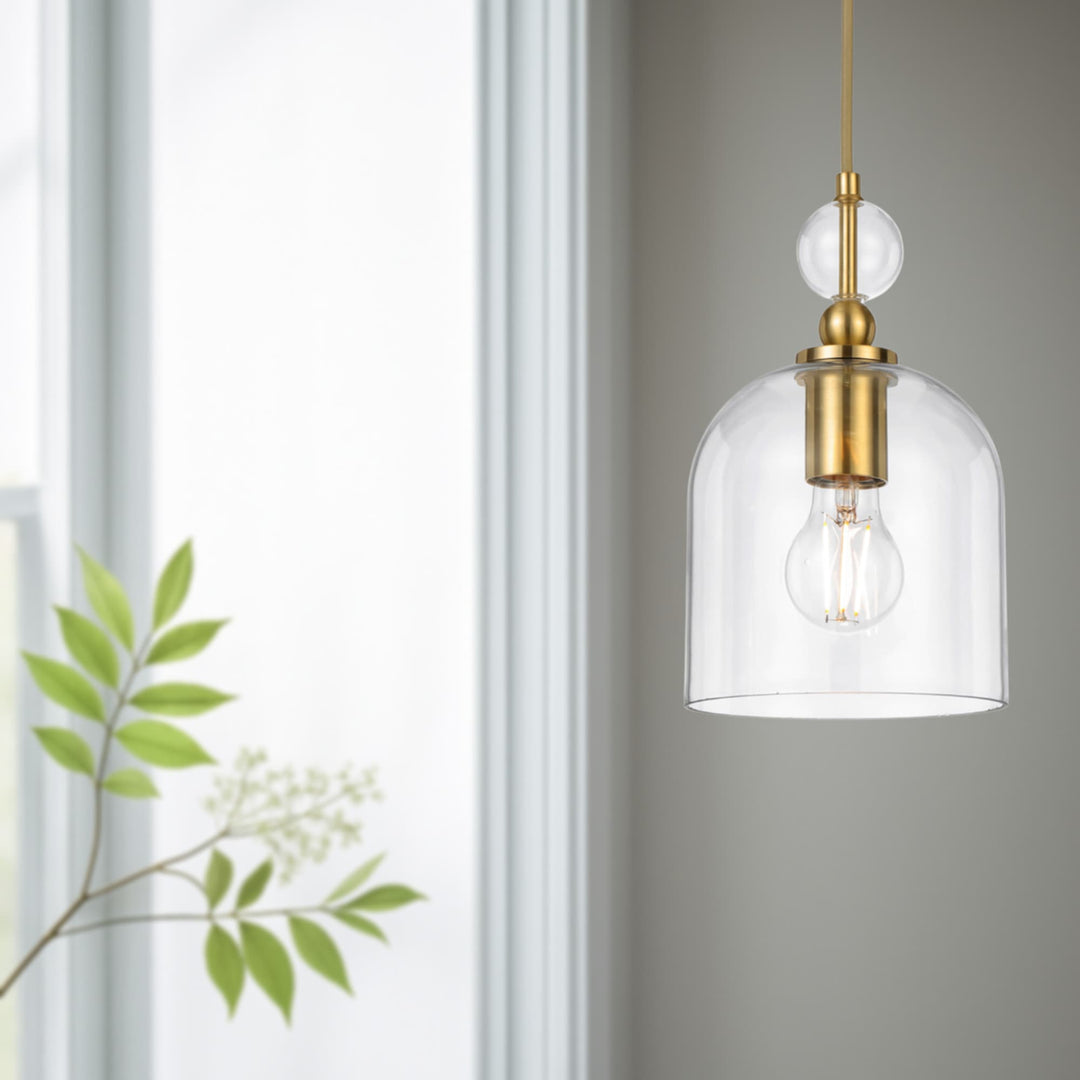 Telbix Rotif Classic Pendant with Clear Glass Dome and Brass Accents | Brass