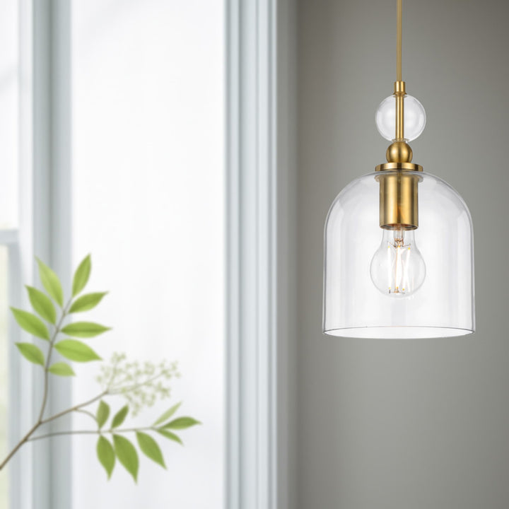 Telbix Rotif Classic Pendant with Clear Glass Dome and Brass Accents | Brass