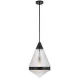 Telbix Harnon Modern Glass Pendant Light with Textured Cone Shade | Black