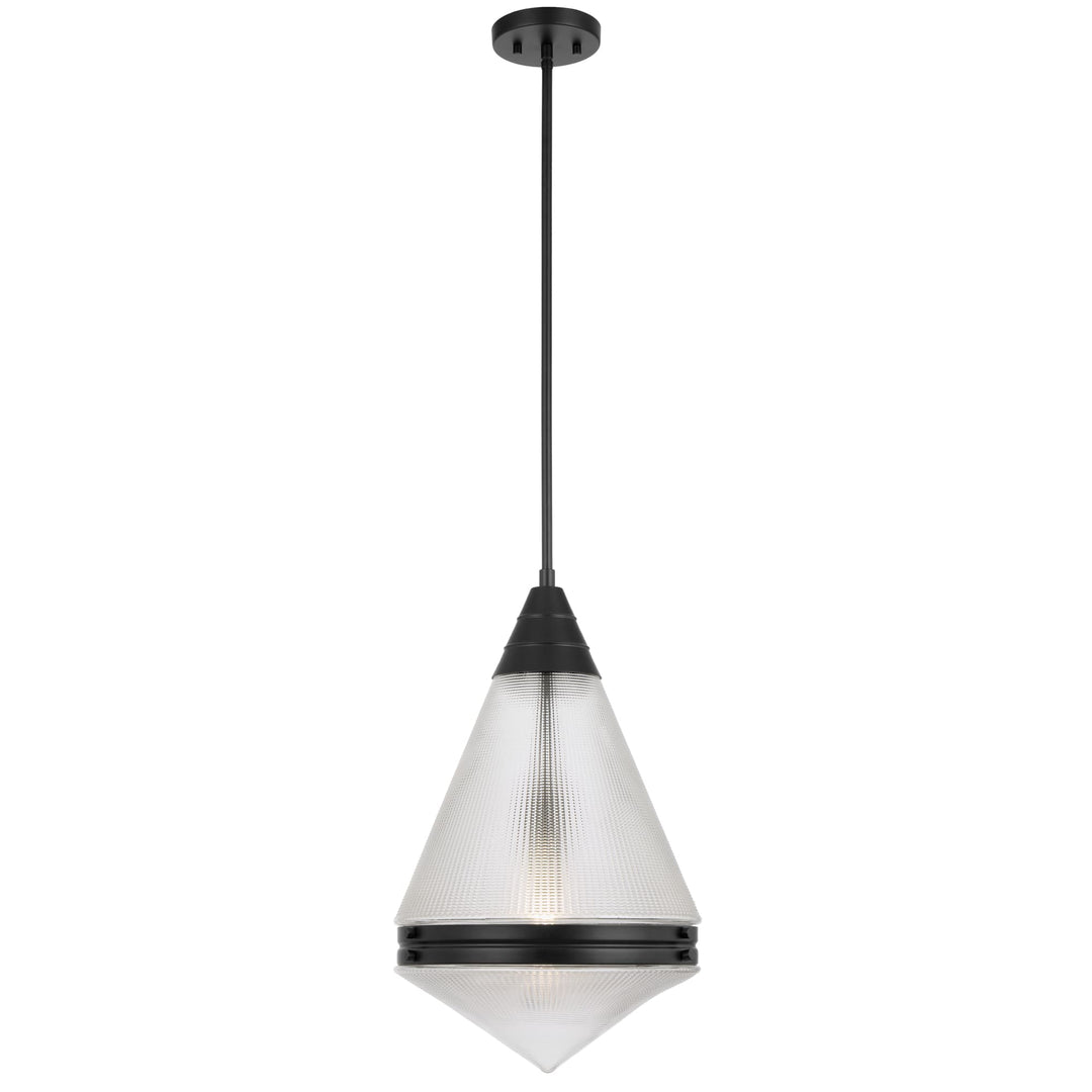 Telbix Harnon Modern Glass Pendant Light with Textured Cone Shade | Black