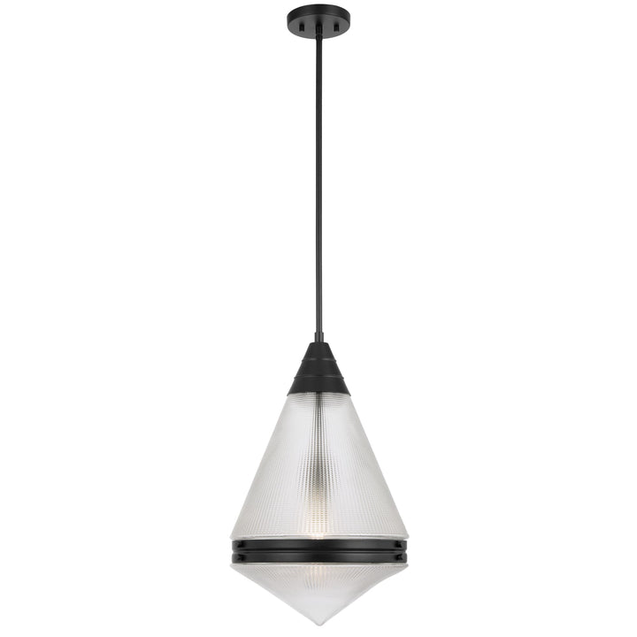 Telbix Harnon Modern Glass Pendant Light with Textured Cone Shade | Black