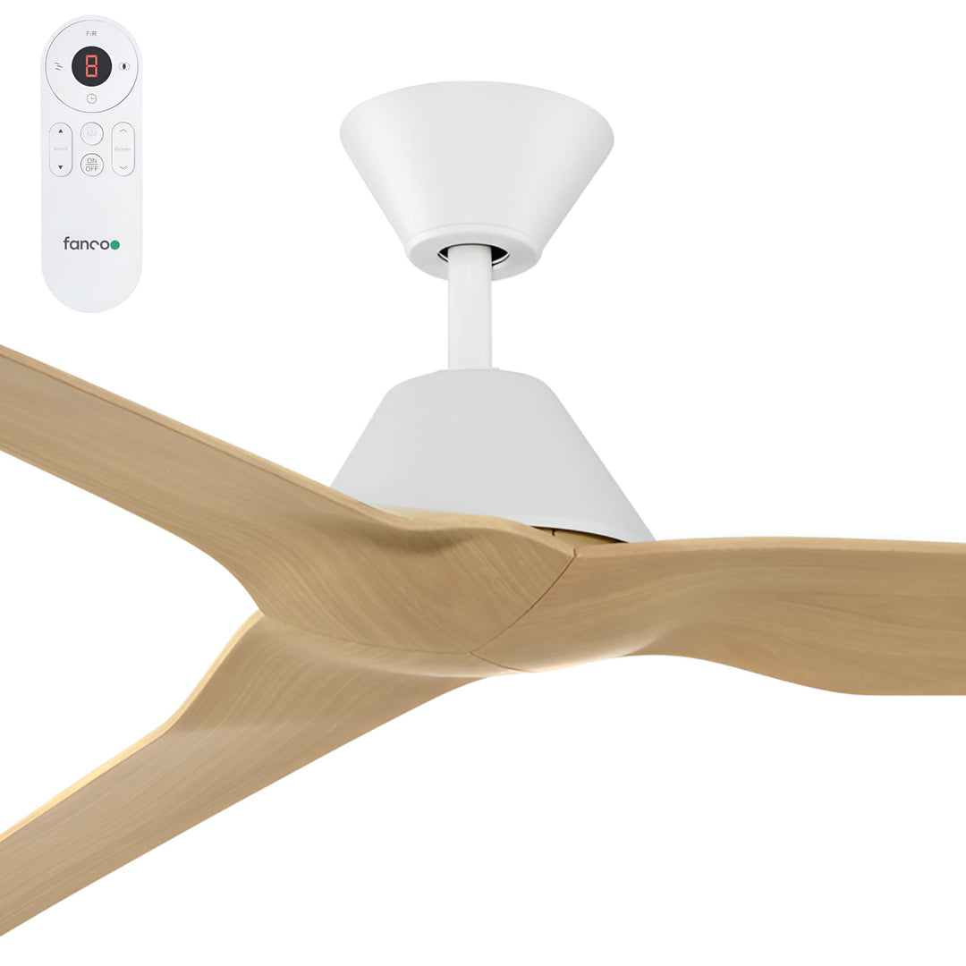 Fanco Infinity-iD 64" Smart DC Ceiling Fan with Dual Control | White and Beechwood