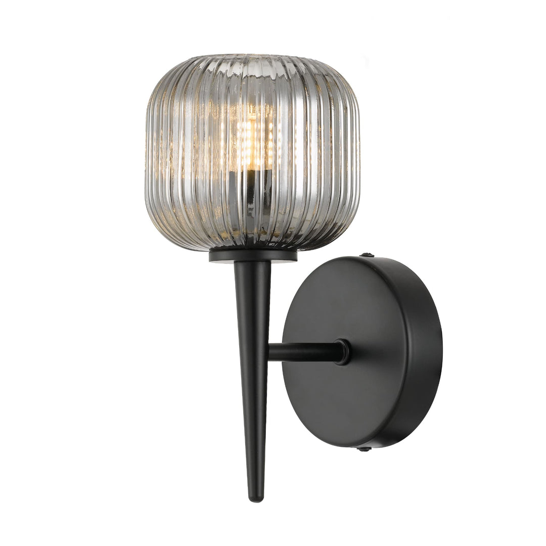 Telbix Bobo Ribbed Barrel Glass Wall Light | Smoked Black