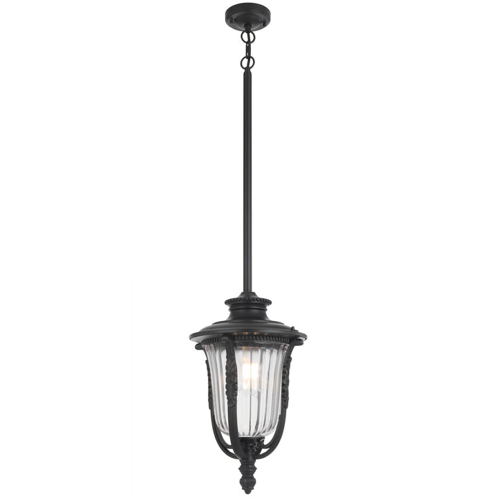 Telbix Ramiro Large Outdoor Lantern Pendant with Textured Glass and Multiple Suspension | Black