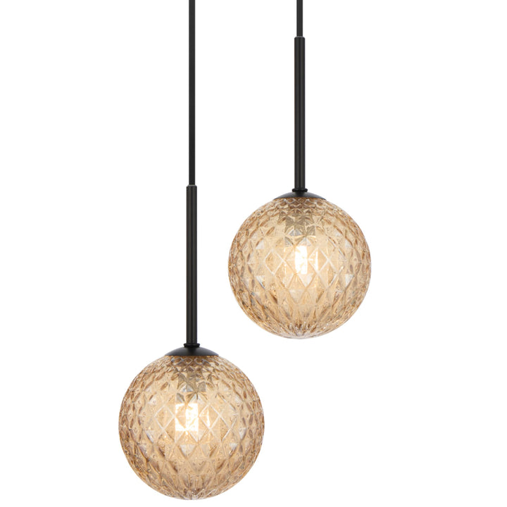 Telbix Gaston Black 2 Light Pendant Light | Amber Tear