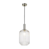 Large Telbix Bonura 1 Light Rippled Glass Pendant (E27) | Clear with Nickel