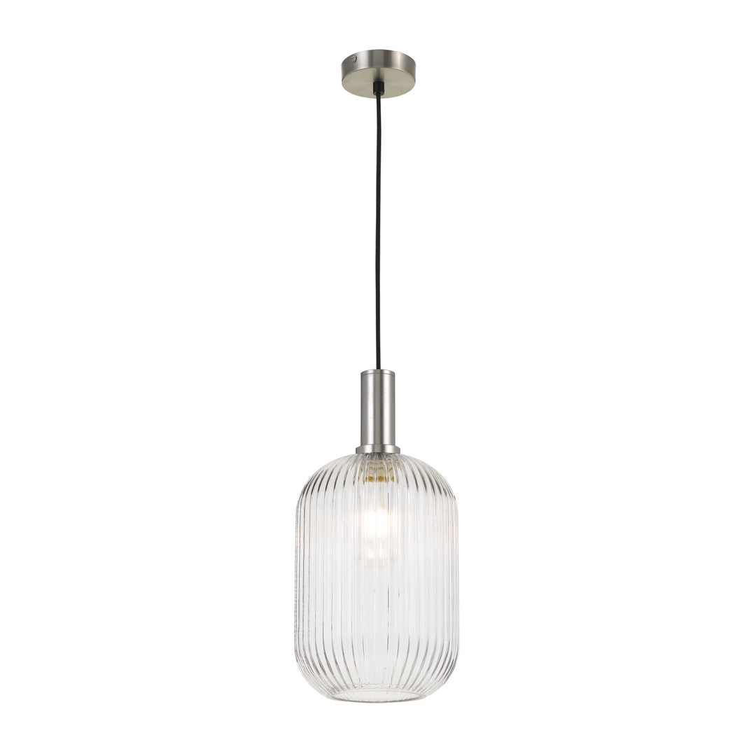 Large Telbix Bonura 1 Light Rippled Glass Pendant (E27) | Clear with Nickel