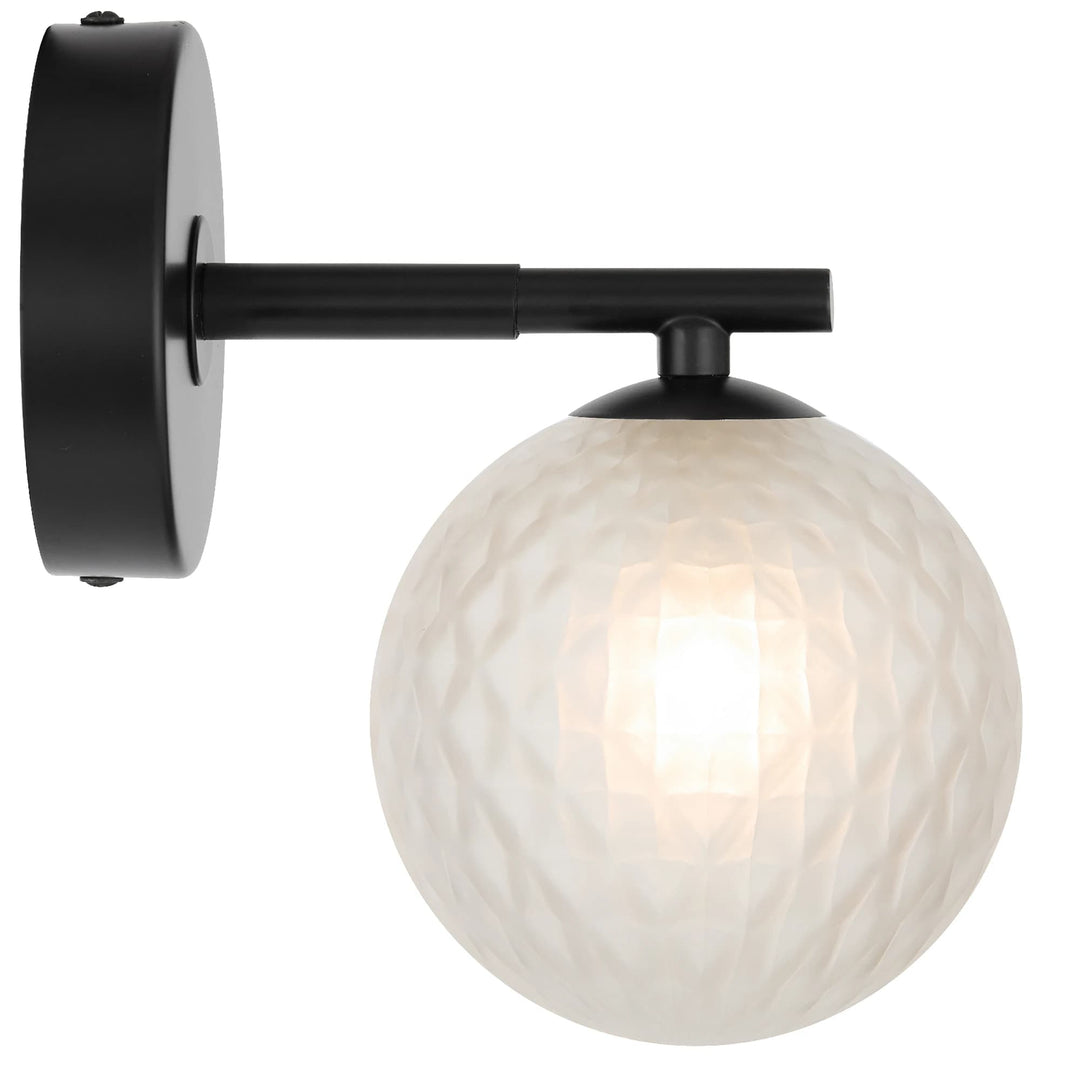 Telbix Felton Black 1 Light Wall Light | Frost Tear