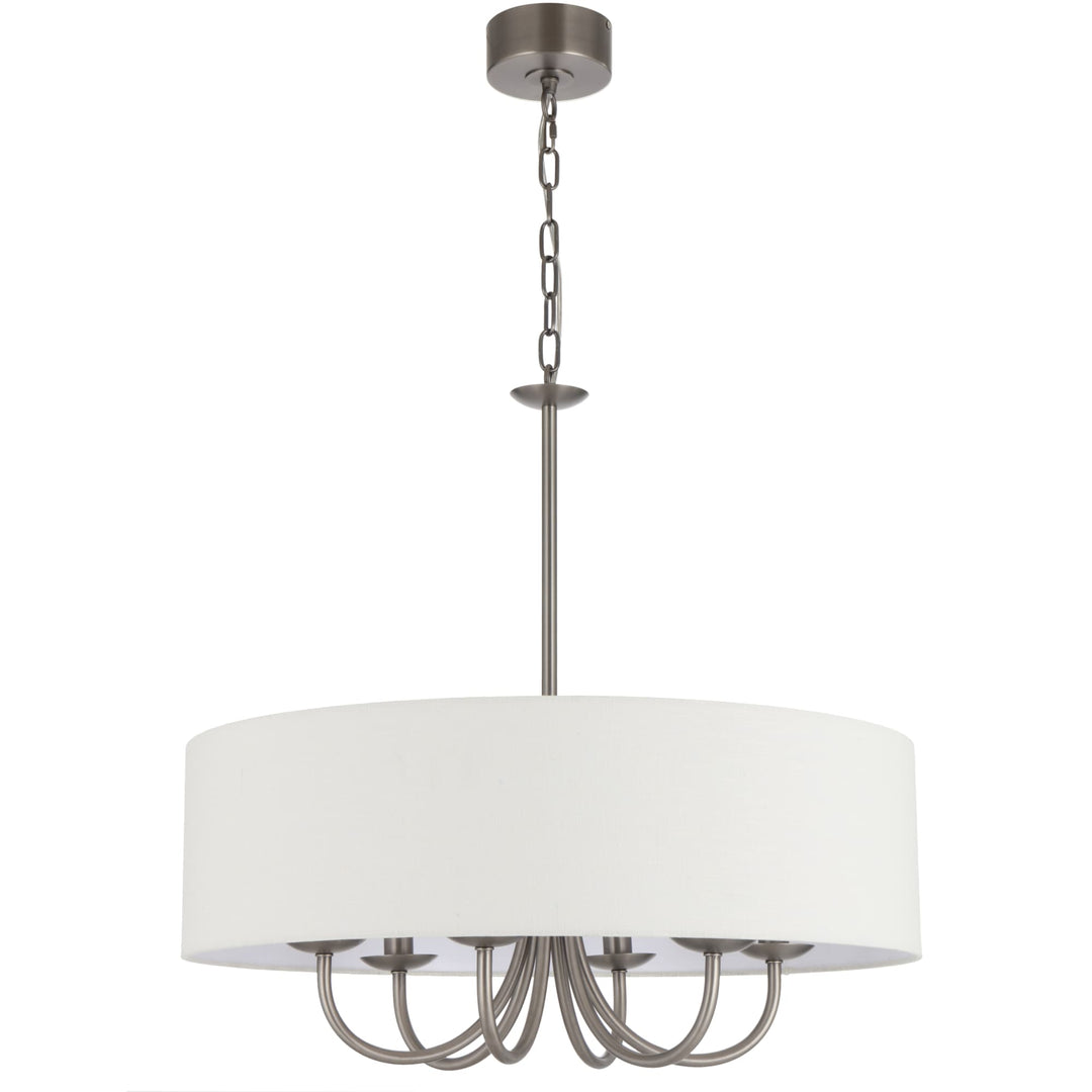 Telbix Shiron Soft Fabric Drum Shade 6 Light Pendant | Nickel