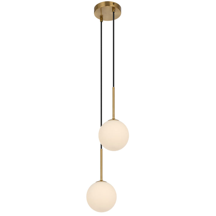 Telbix Gaston Antique Gold 2 Light Pendant Light | Opal Matt