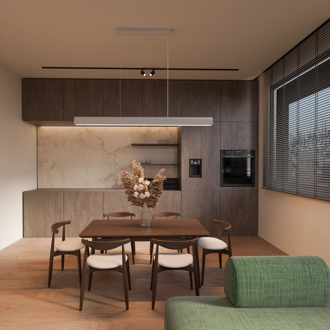 Calibo Munia Sculptural Ribbed LED Linear Pendant with Paintable Gypsum Surface | White