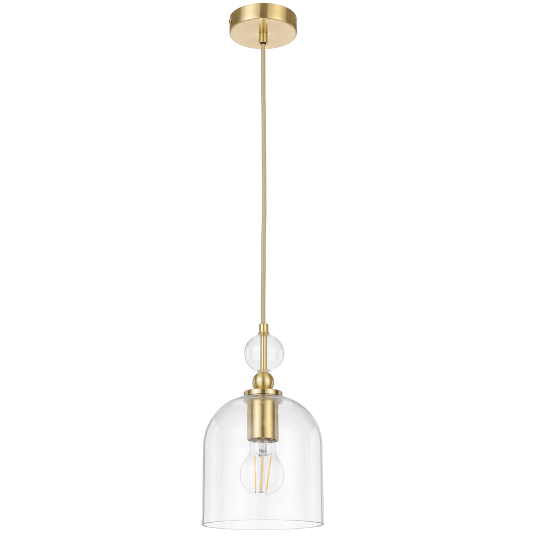 Telbix Rotif Classic Pendant with Clear Glass Dome and Brass Accents | Brass