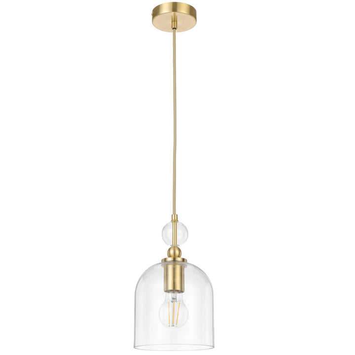 Telbix Rotif Classic Pendant with Clear Glass Dome and Brass Accents | Brass