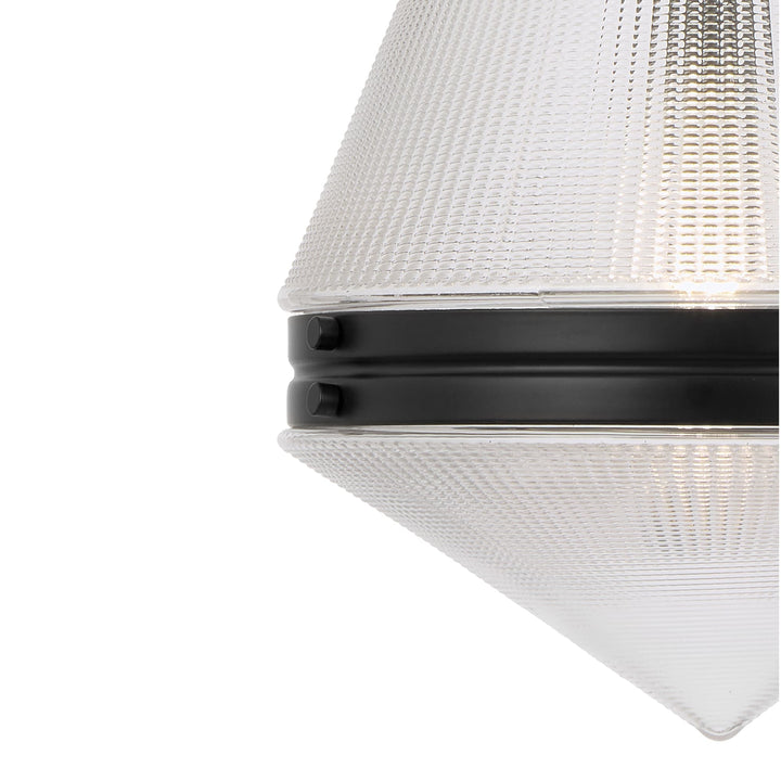Telbix Harnon Modern Glass Pendant Light with Textured Cone Shade | Black