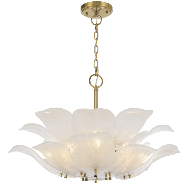Telbix Monte 8-Light Floral Pendant with Frosted Glass Leaf Motif | Brass