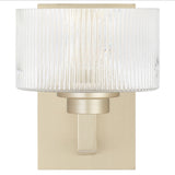 Telbix Moreno II Modern Drum Wall Light with Ribbed Glass Shade | Antique Silver