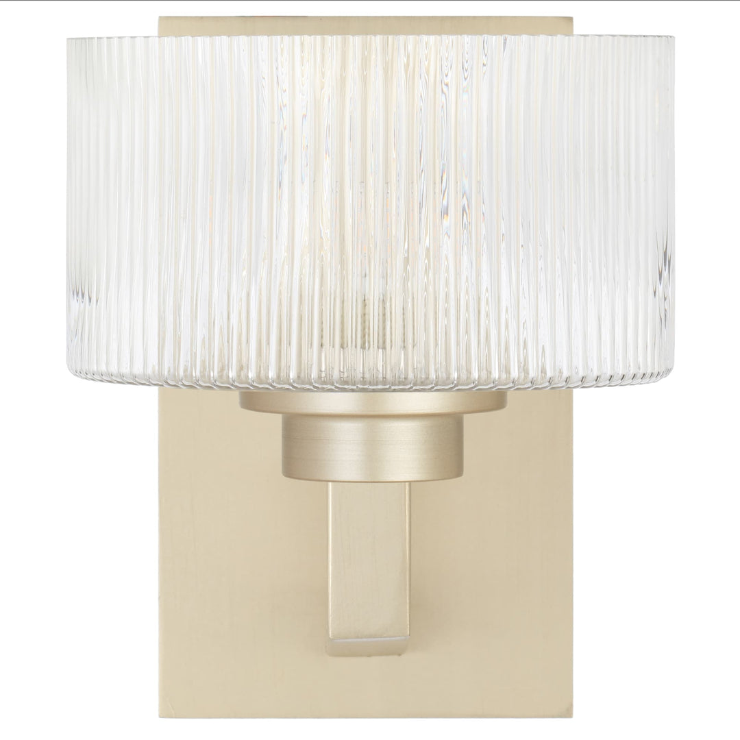 Telbix Moreno II Modern Drum Wall Light with Ribbed Glass Shade | Antique Silver