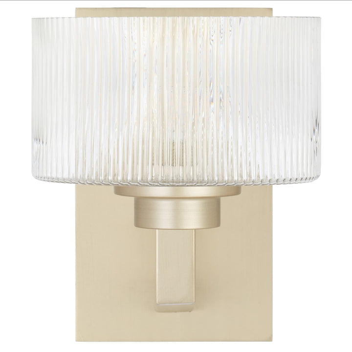 Telbix Moreno II Modern Drum Wall Light with Ribbed Glass Shade | Antique Silver