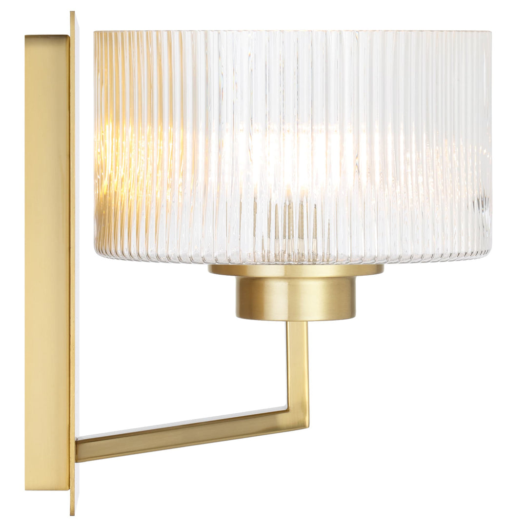Telbix Moreno II Modern Drum Wall Light with Ribbed Glass Shade | Antique Gold