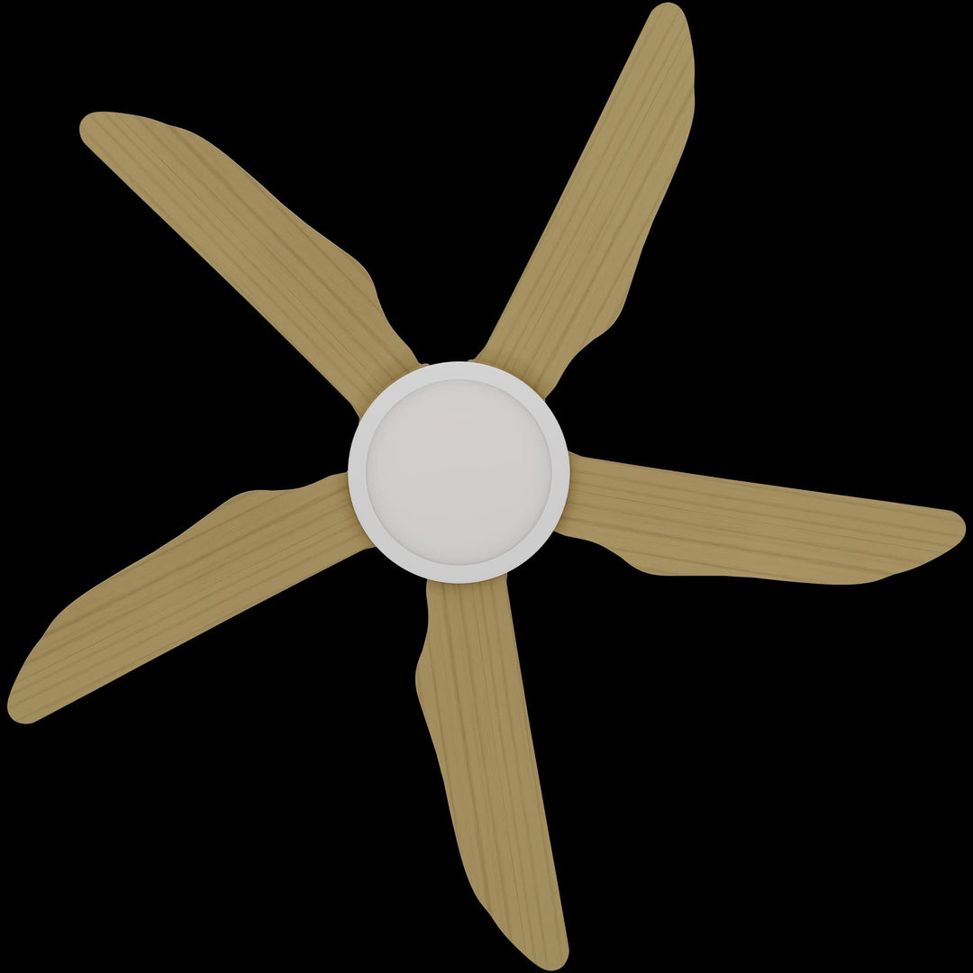 Calibo Storm 42" (1070mm) 5 Blade 18W Tricolour LED Light Indoor/Outdoor DC Ceiling Fan & Remote | White & Bamboo