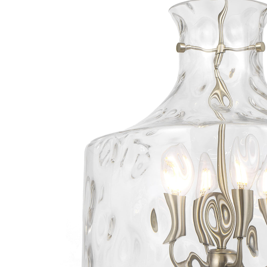 Telbix Perron 4 Light Modern Glass Pendant with Dimpled Decanter-Inspired Shade | Nickel