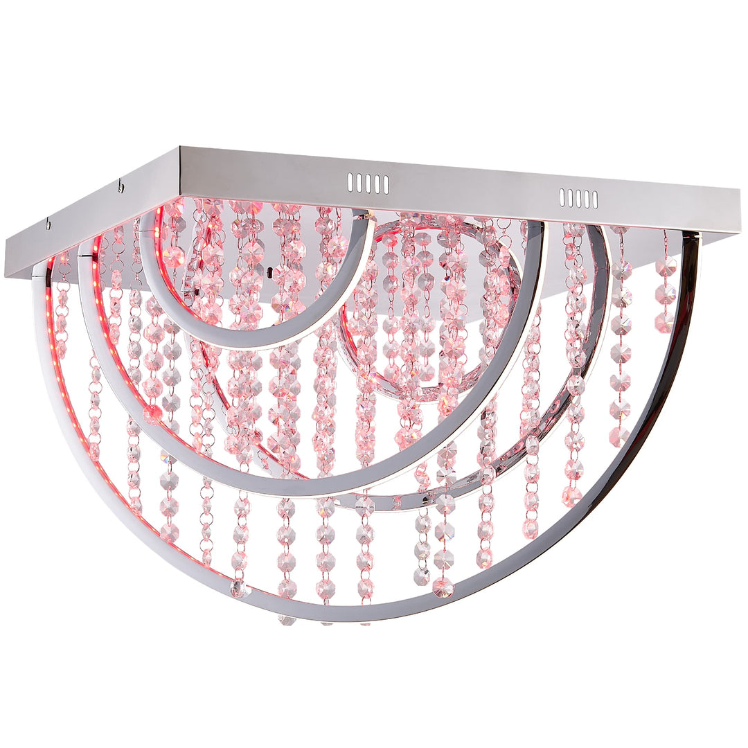 Telbix Luxia Square Flush Mount LED Ceiling Light with Cascading Crystals and RGB Colour Effects | Large