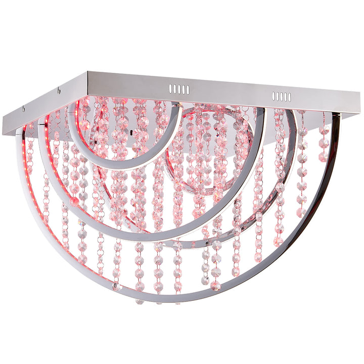 Telbix Luxia Square Flush Mount LED Ceiling Light with Cascading Crystals and RGB Colour Effects | Large