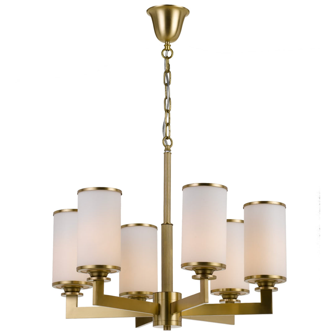 Telbix Ahern Brass and Opal Glass Pendant | 6 Light