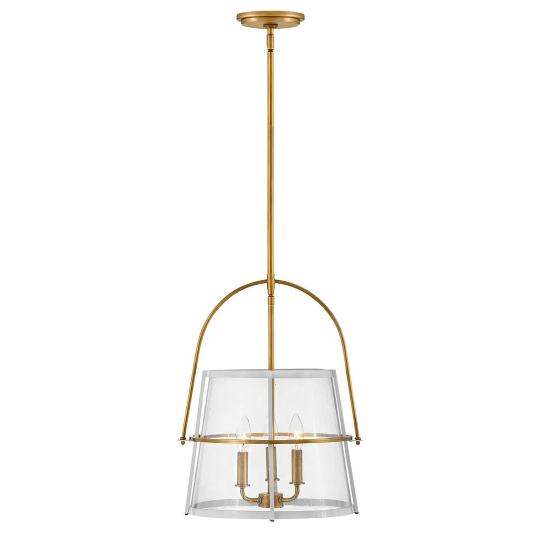 Hinkley Tournon 3 Light Glass Pendant (E12) | Heritage Brass & White