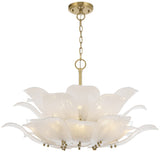 Telbix Monte 12-Light Floral Pendant with Frosted Glass Leaf Motif | Brass