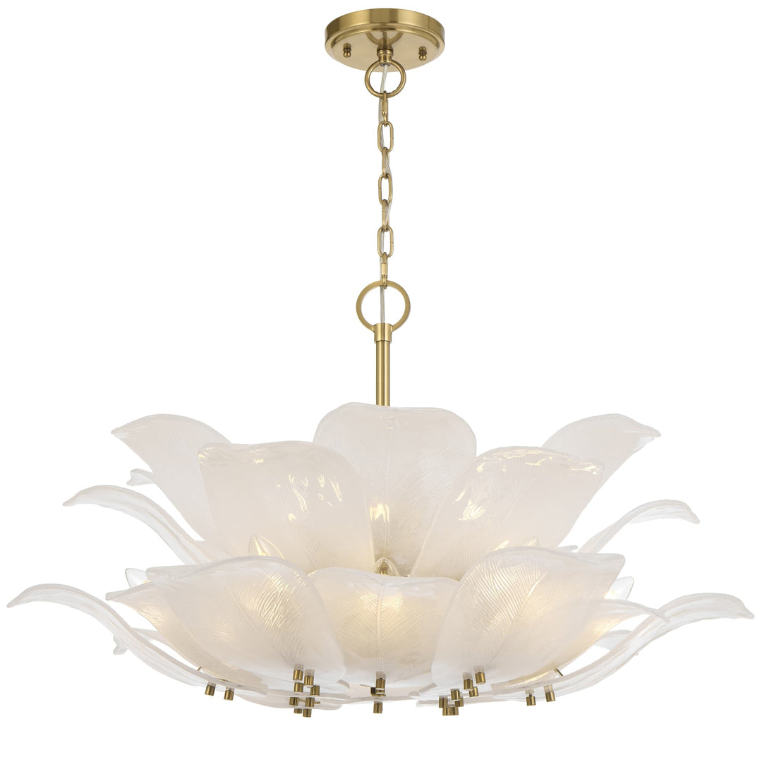 Telbix Monte 12-Light Floral Pendant with Frosted Glass Leaf Motif | Brass